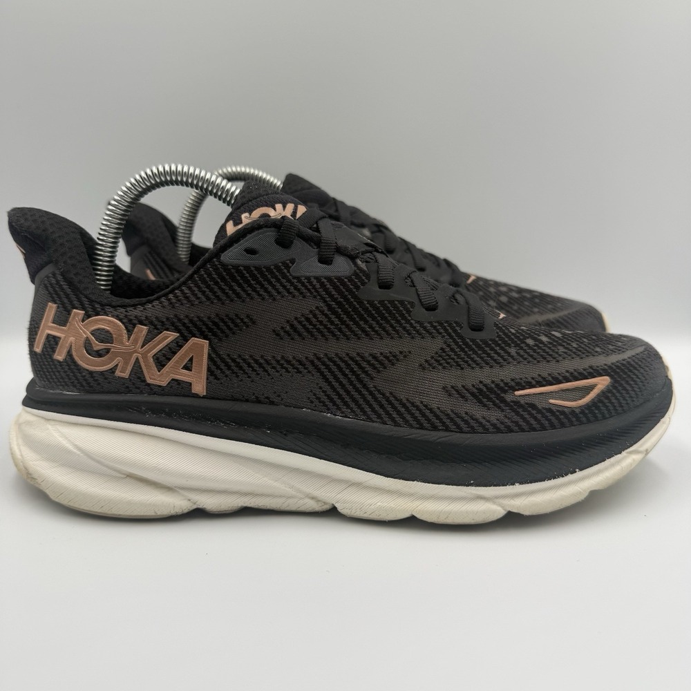Hoka One One Clifton Women's Size 9 B Black Gold Running Shoes Athletic Sneakers